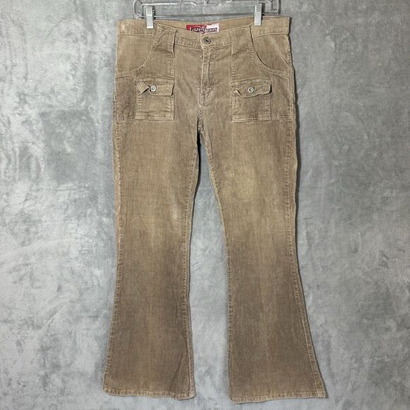 Y2K Vintage Lazer Jeans Corduroy Flare Pants 7 Low Rise Beige Tan Pockets 2000s - Picture 1 of 8